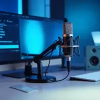 podcast-recording-studio-setup-with-microphone-computer